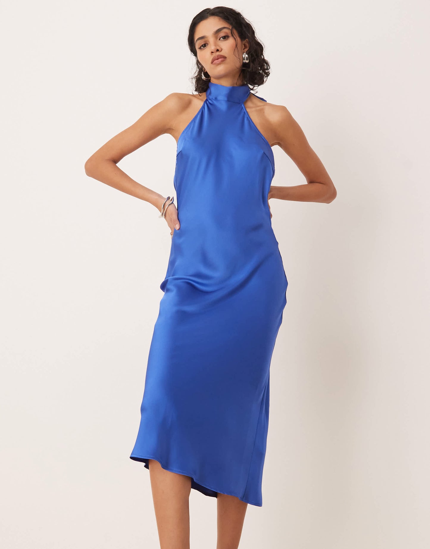 Pretty Lavish Raleigh cowl back midaxi satin dress in blue