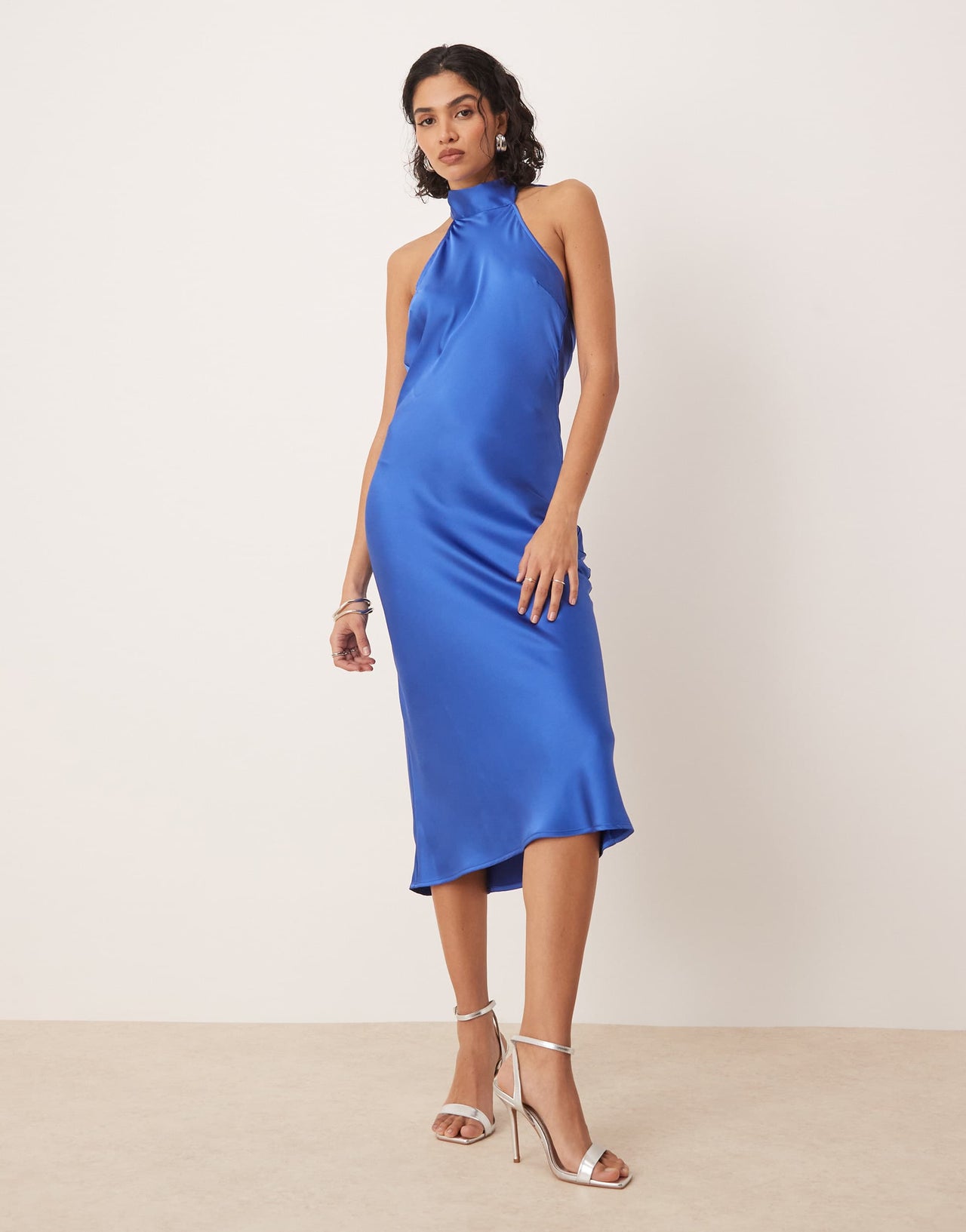 Pretty Lavish Raleigh cowl back midaxi satin dress in blue