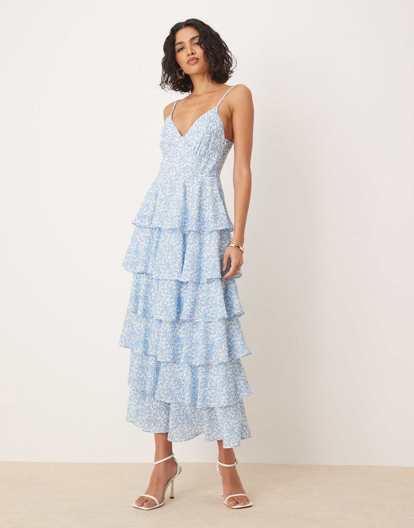 Pretty Lavish ruffle midaxi dress in blue abstract print