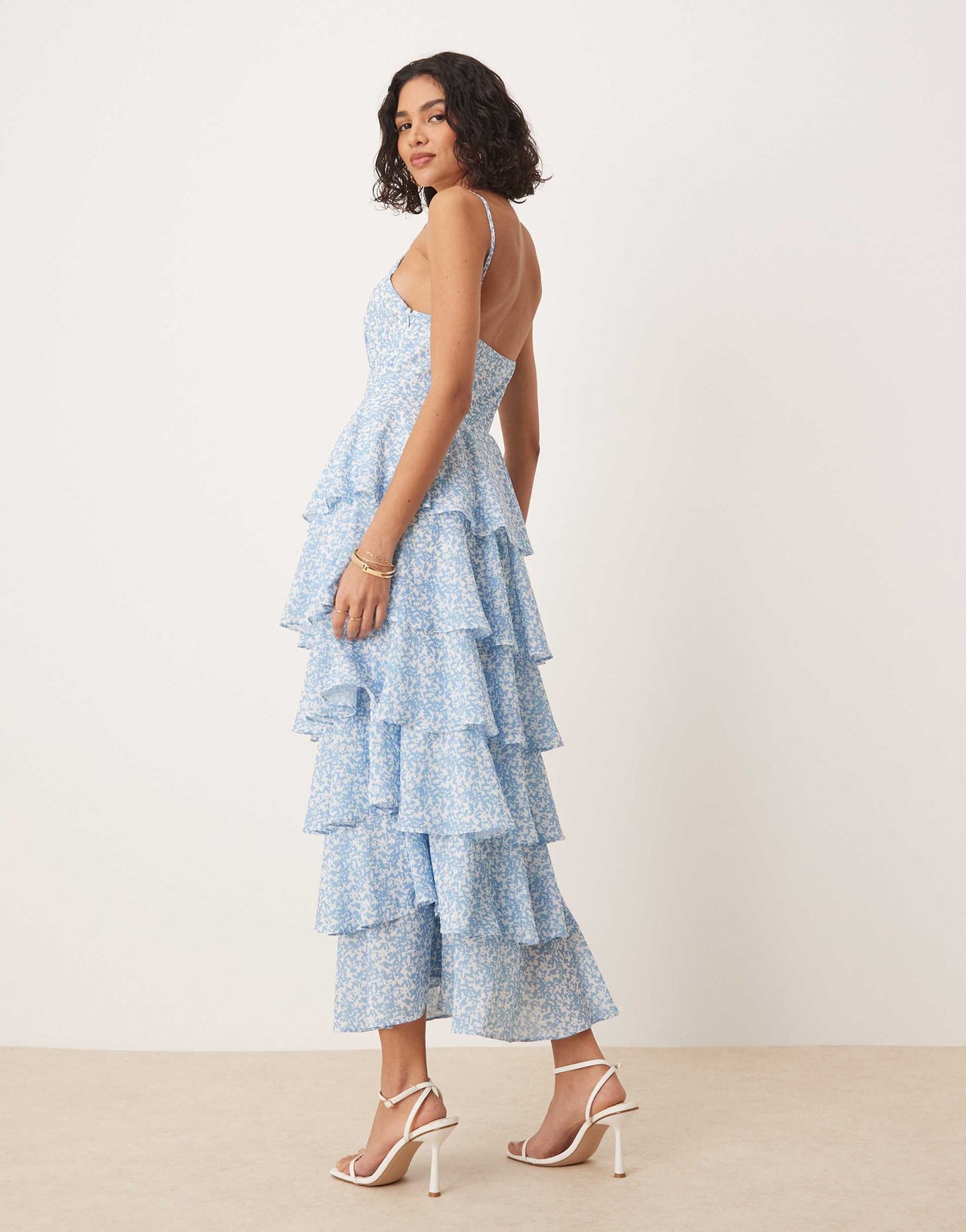 Pretty Lavish ruffle midaxi dress in blue abstract print