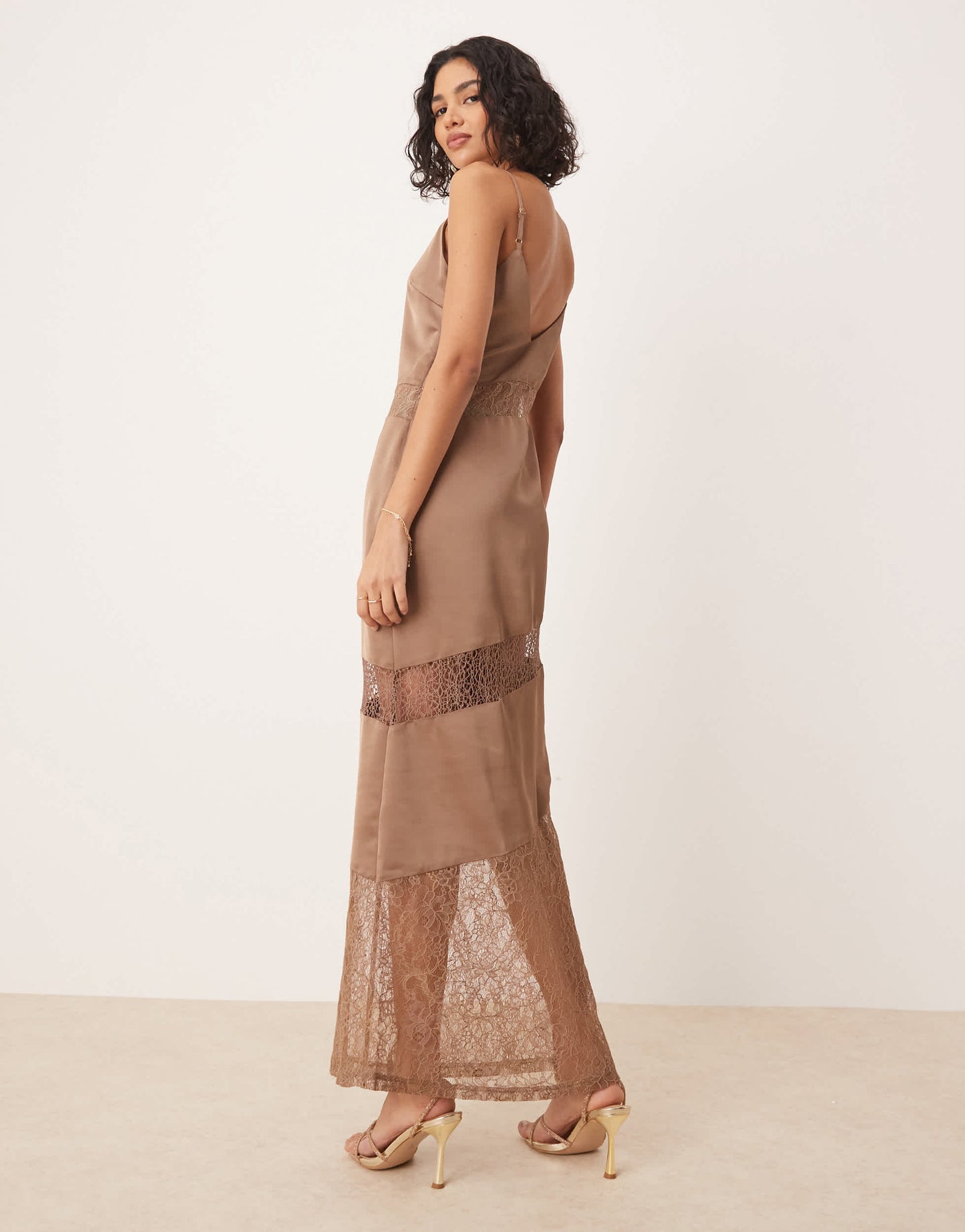 Pretty Lavish lace insert slip maxi dress in mocha