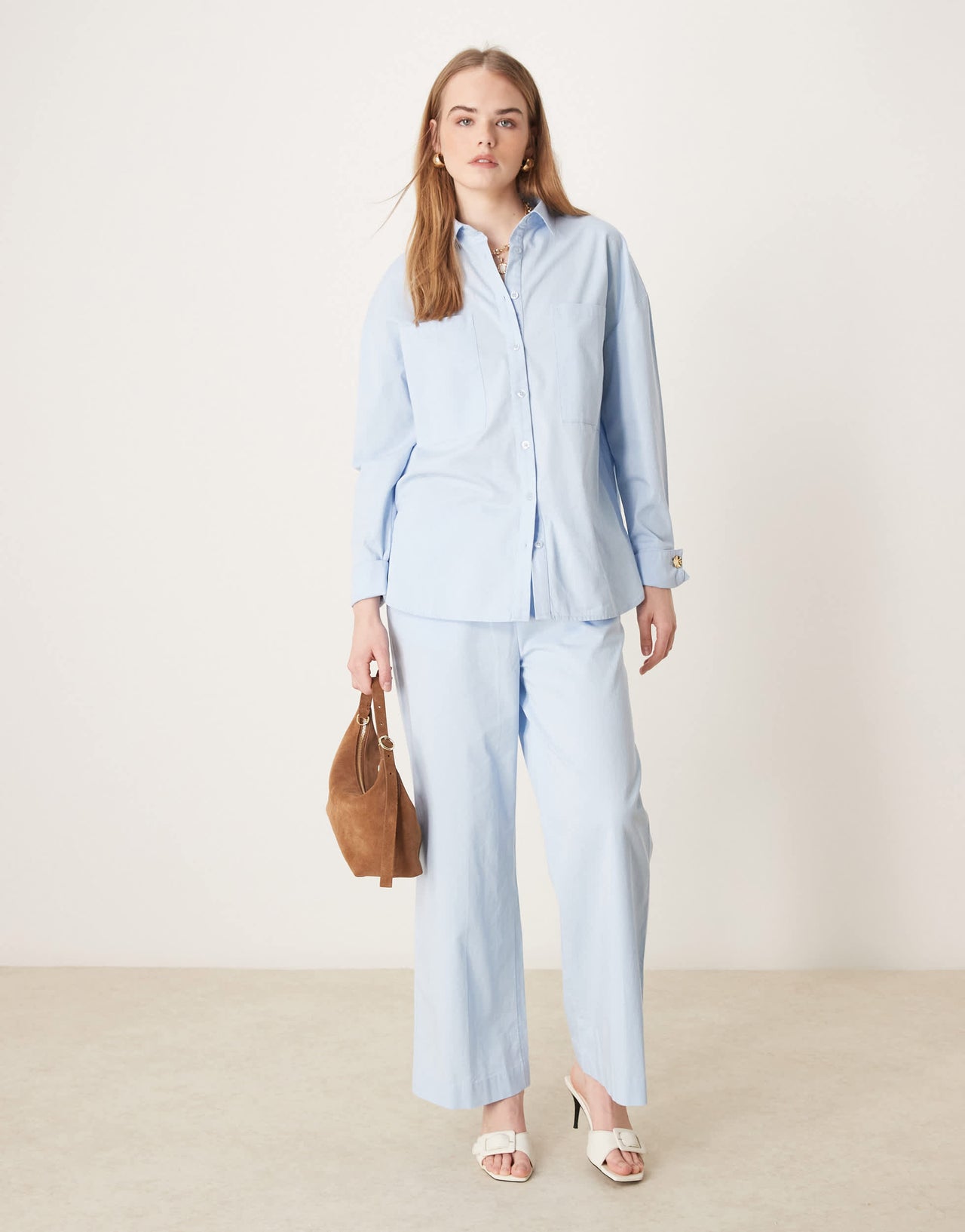 Pretty Lavish cotton relaxed trouser co-ord in blue