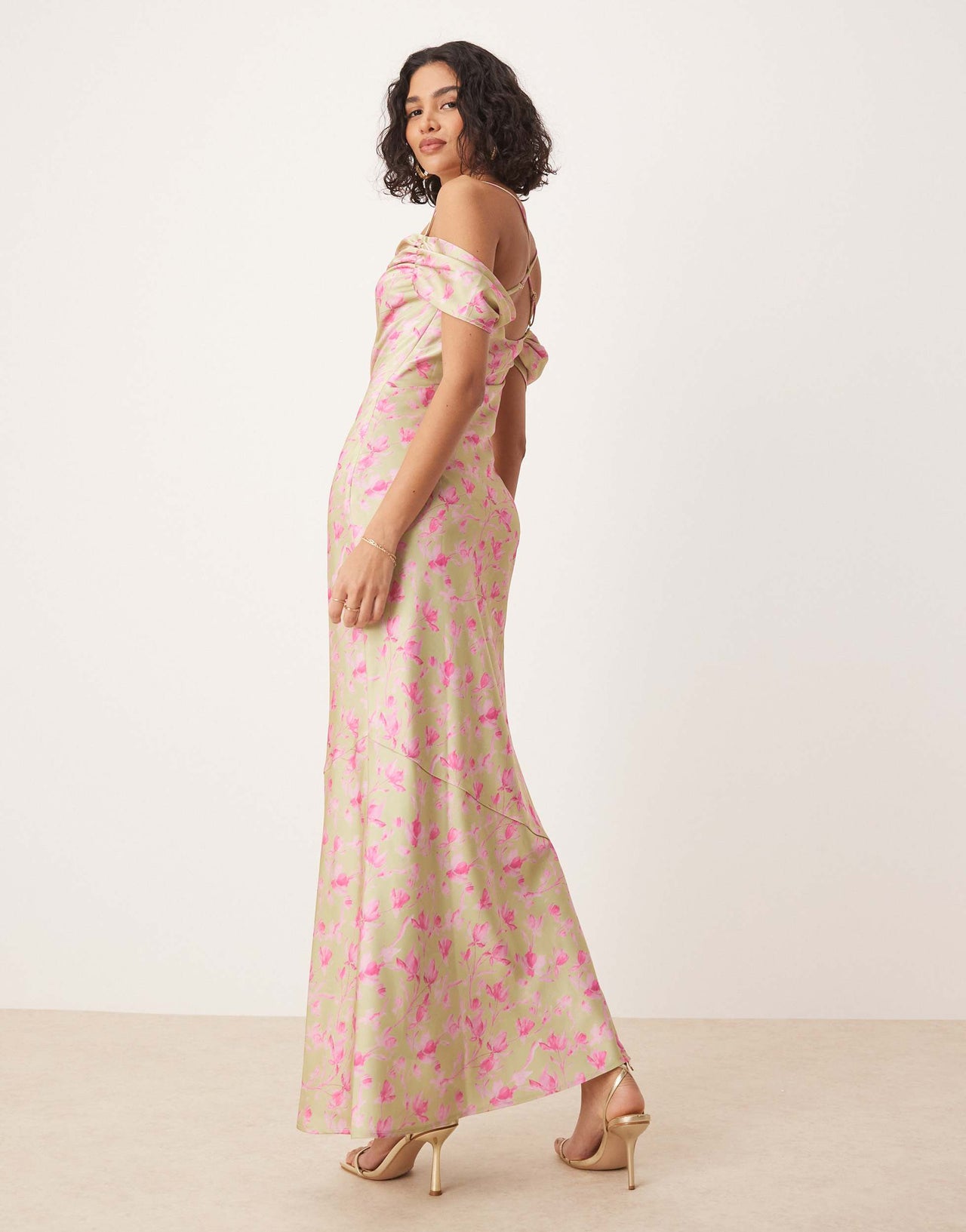 Pretty Lavish cowl neck slip maxi dress in olive and fuchsia floral