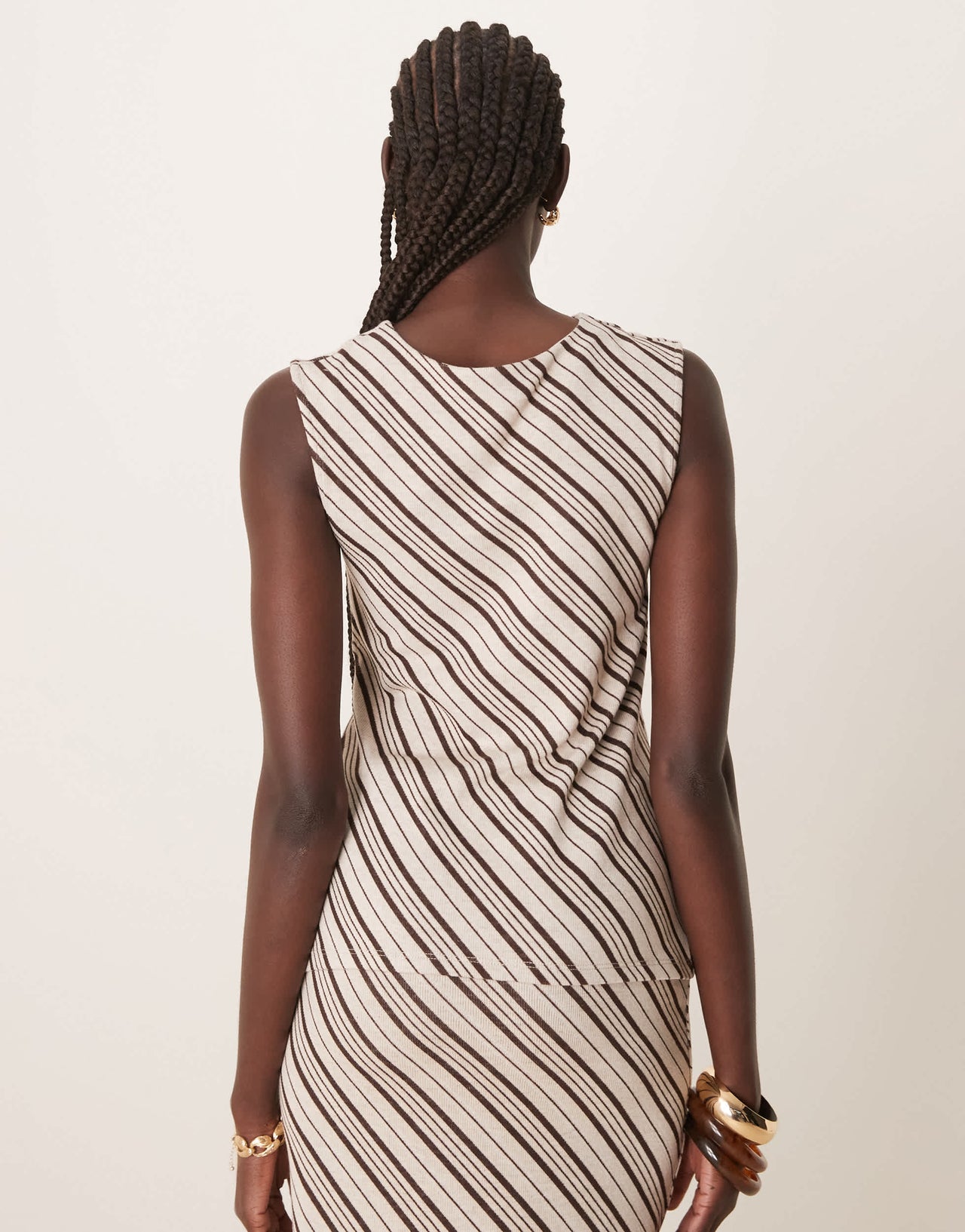 Pretty Lavish asymmetric stripe jersey top co-ord in brown and cream