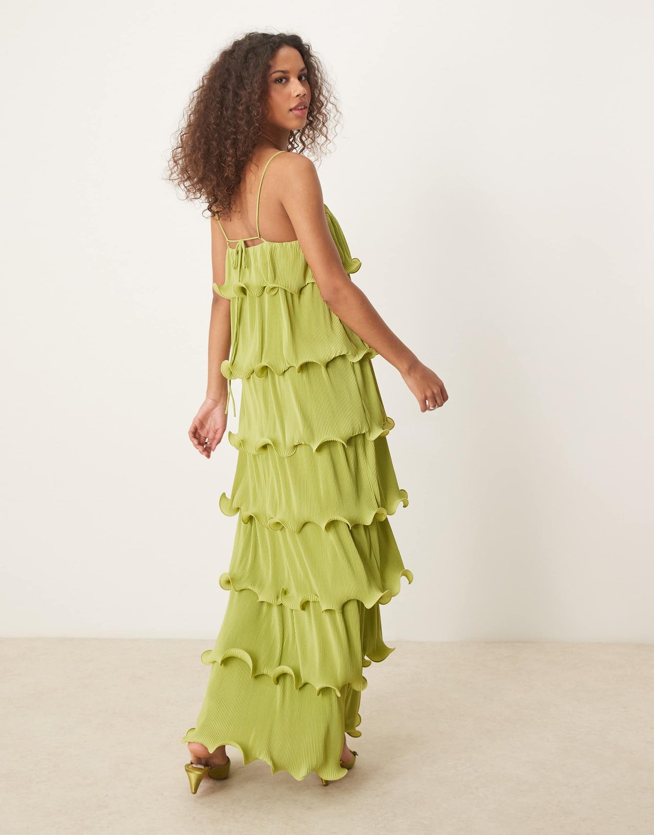 Pretty Lavish tiered ruffle maxi dress in pistachio