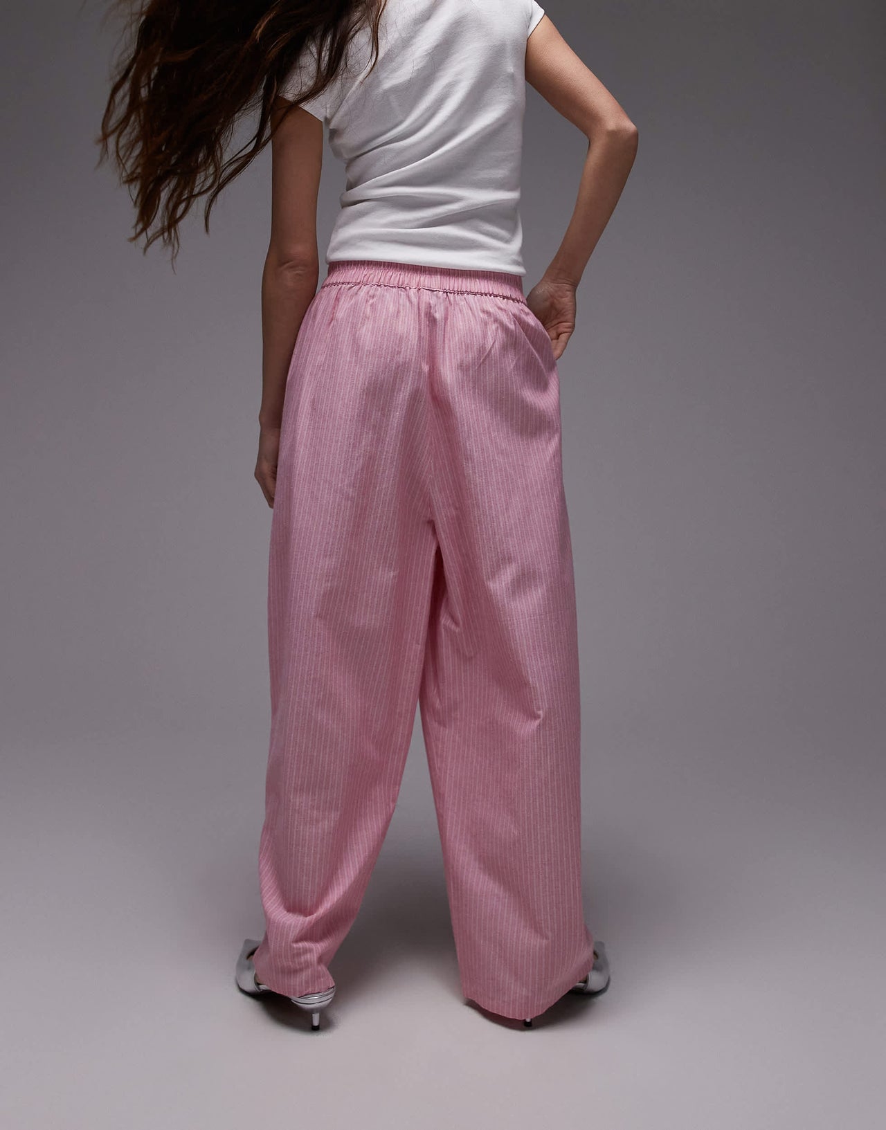 Topshop poplin pull on stripe wide leg trouser
