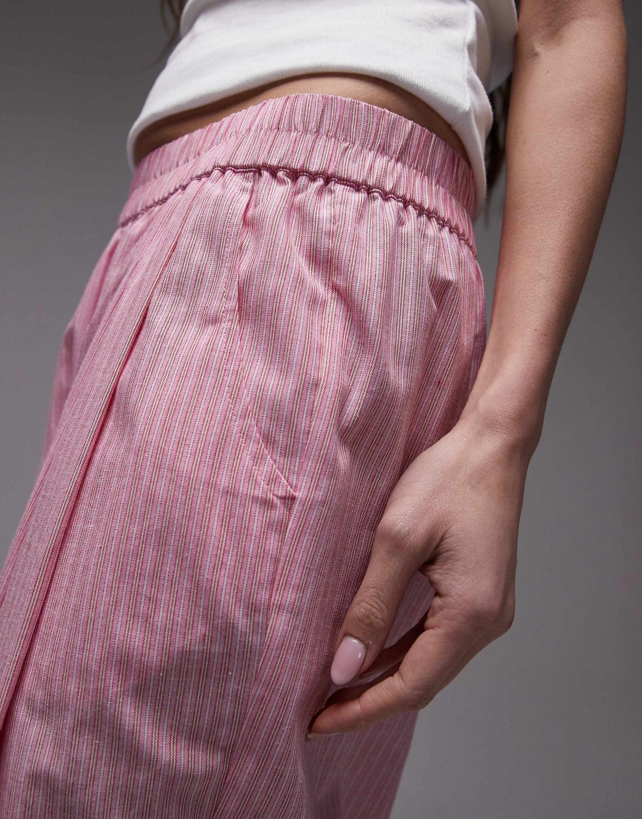 Topshop poplin pull on stripe wide leg trouser