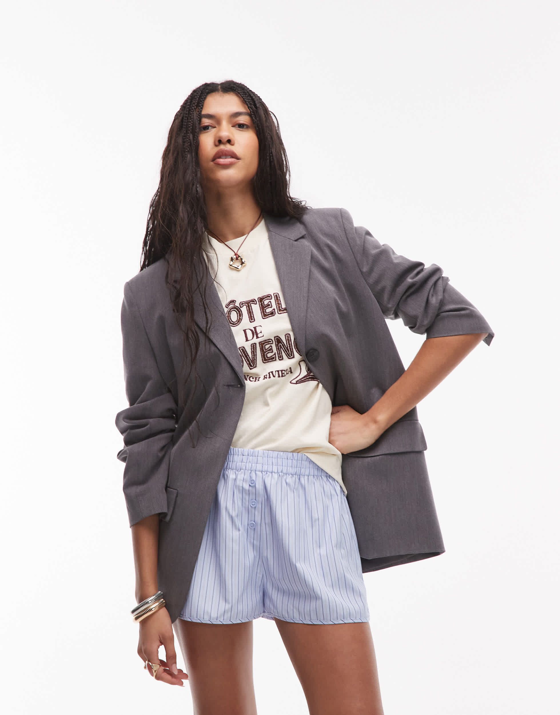 Topshop co ord stripe boxer short in blue