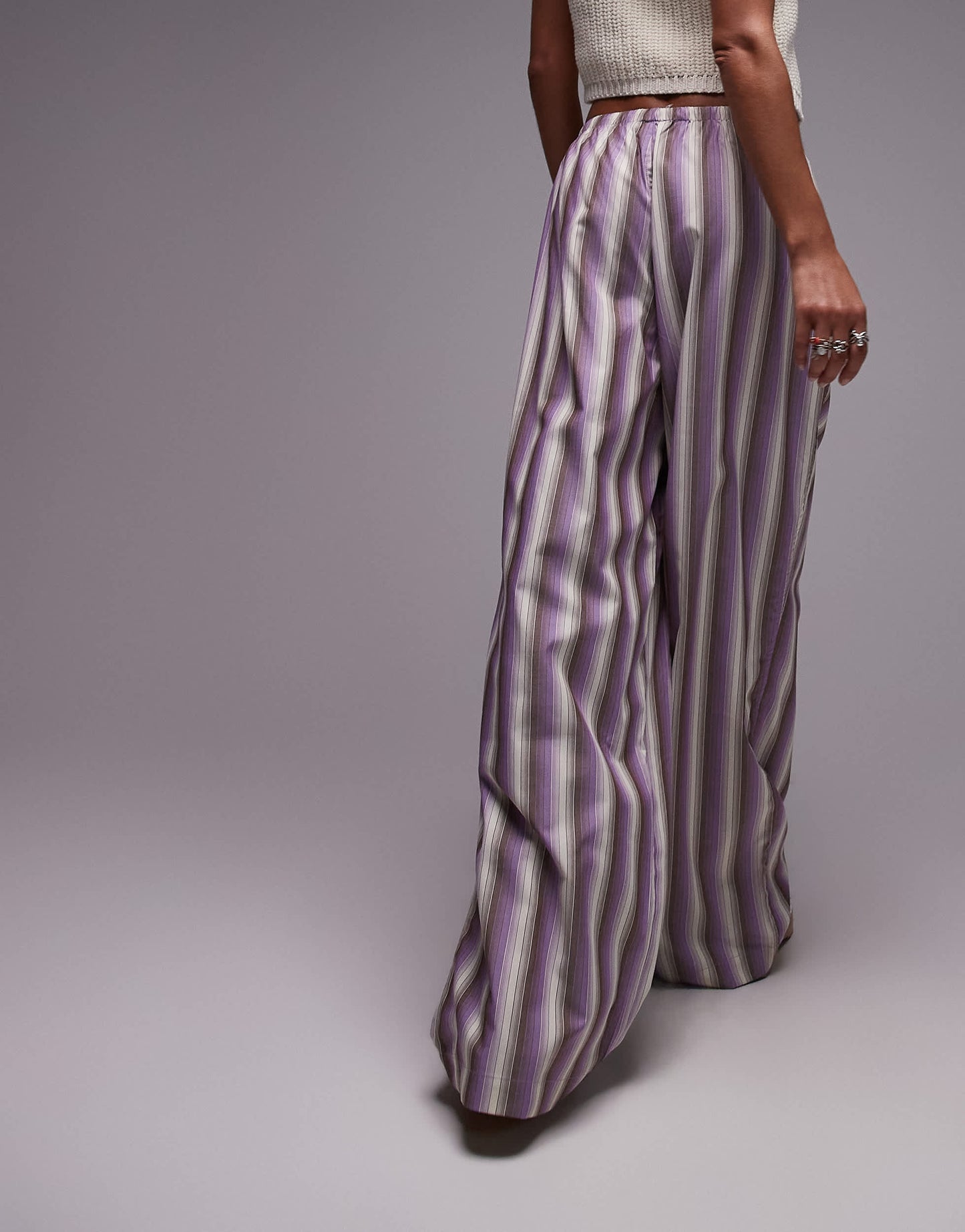 Topshop poplin stripe straight leg trouser in purple