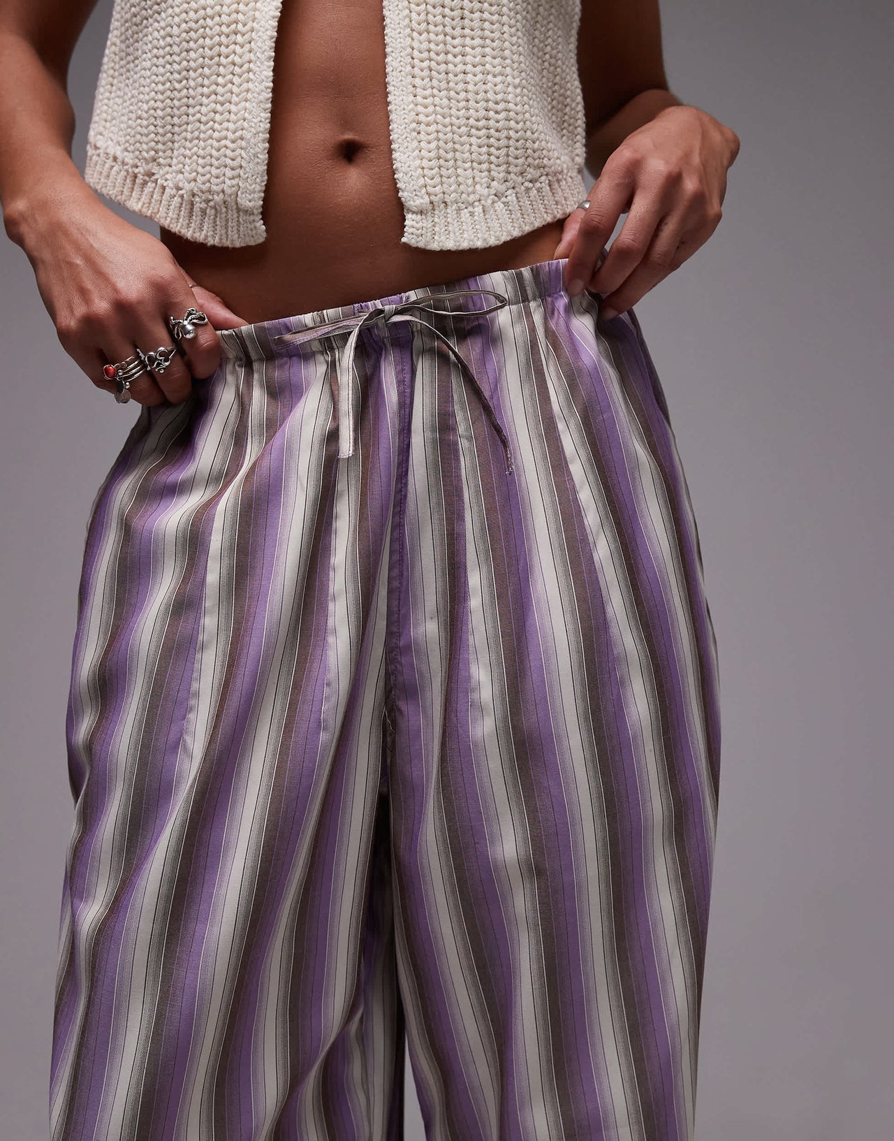 Topshop poplin stripe straight leg trouser in purple