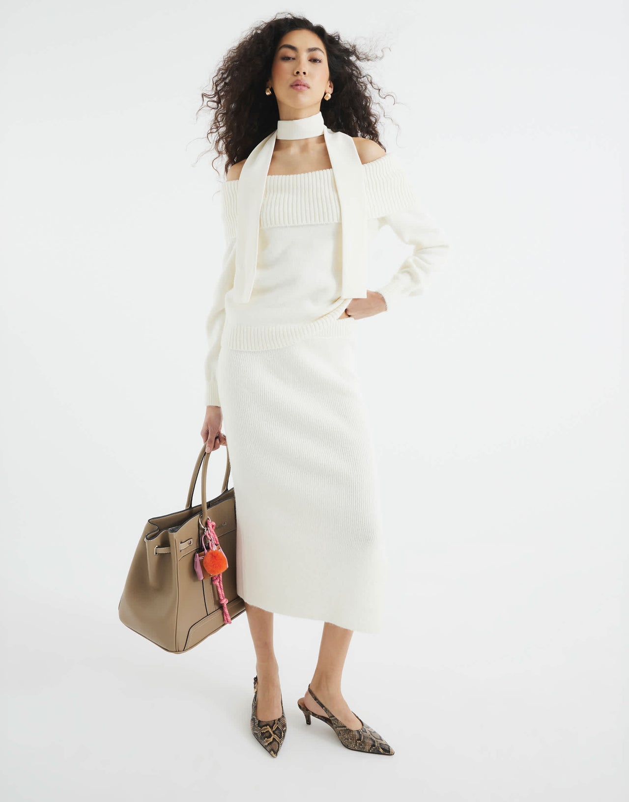 River Island knitted maxi skirt in cream