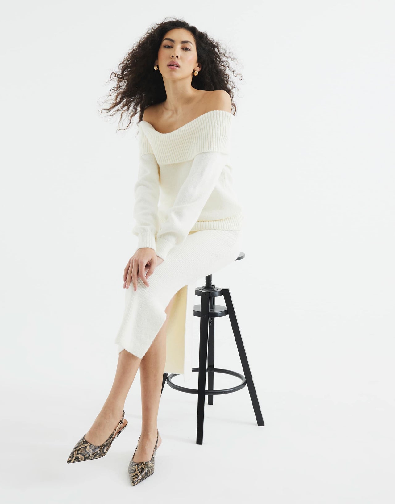 River Island knitted maxi skirt in cream