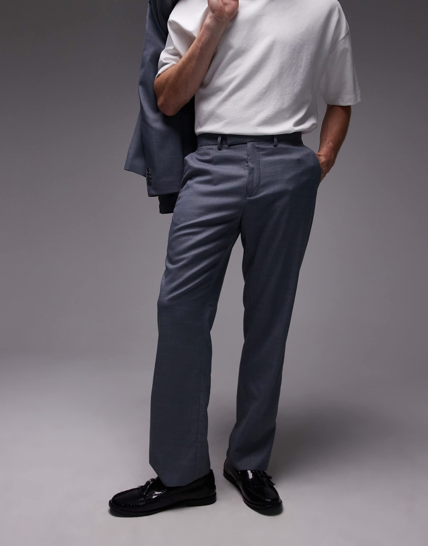 Topman straight suit trousers in blue