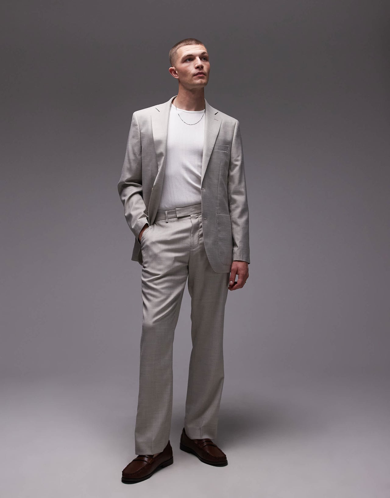 Topman straight suit trousers in stone