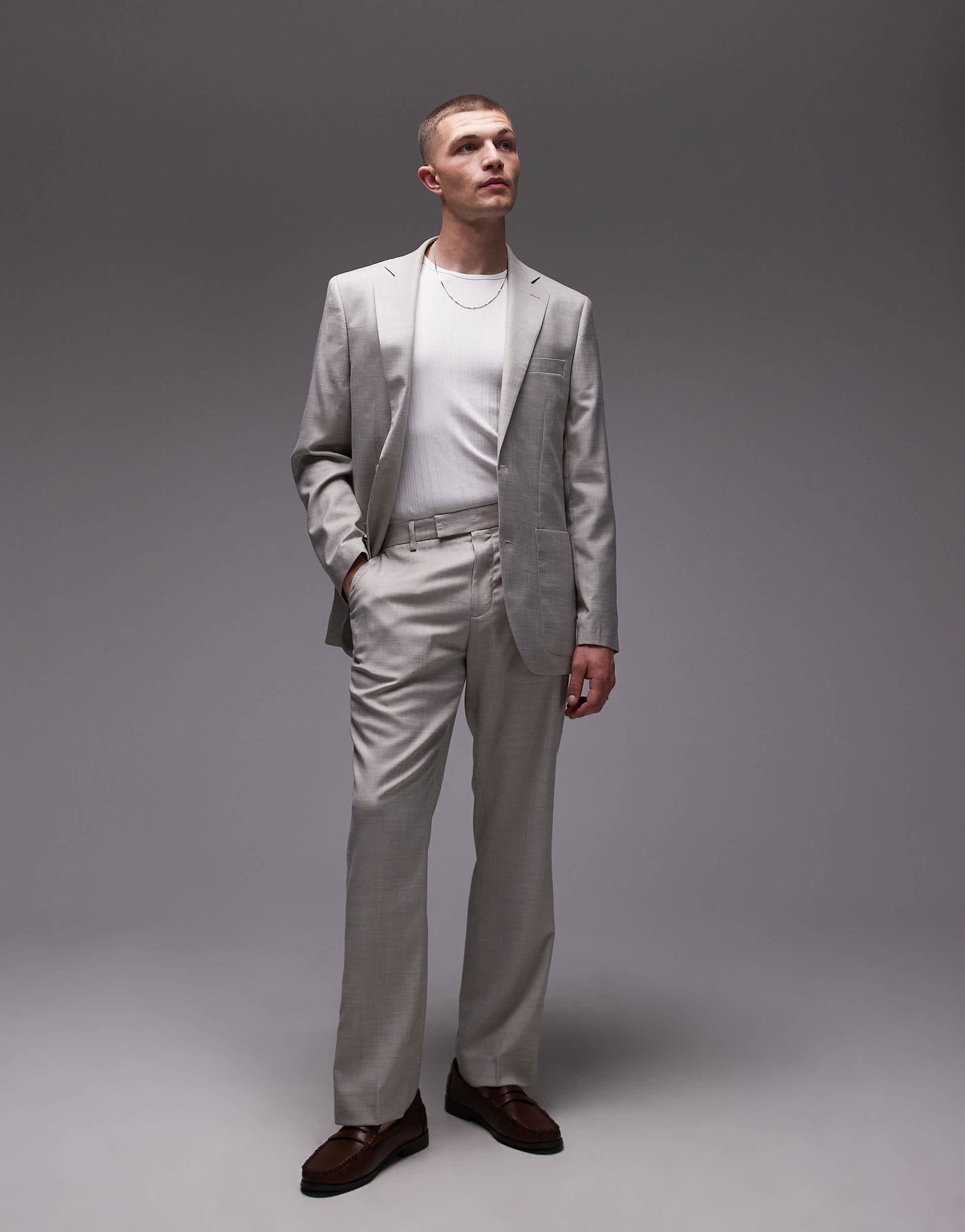 Topman straight suit trousers in stone