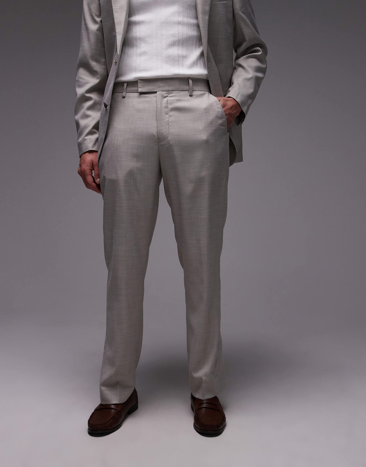 Topman straight suit trousers in stone