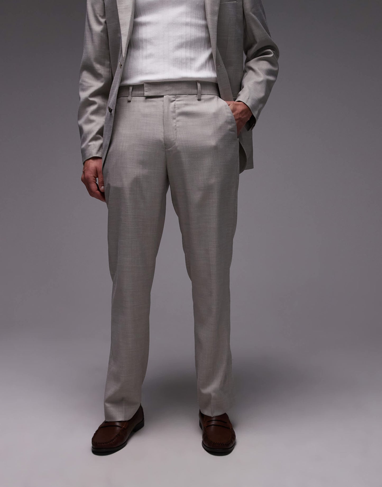 Topman straight suit trousers in stone