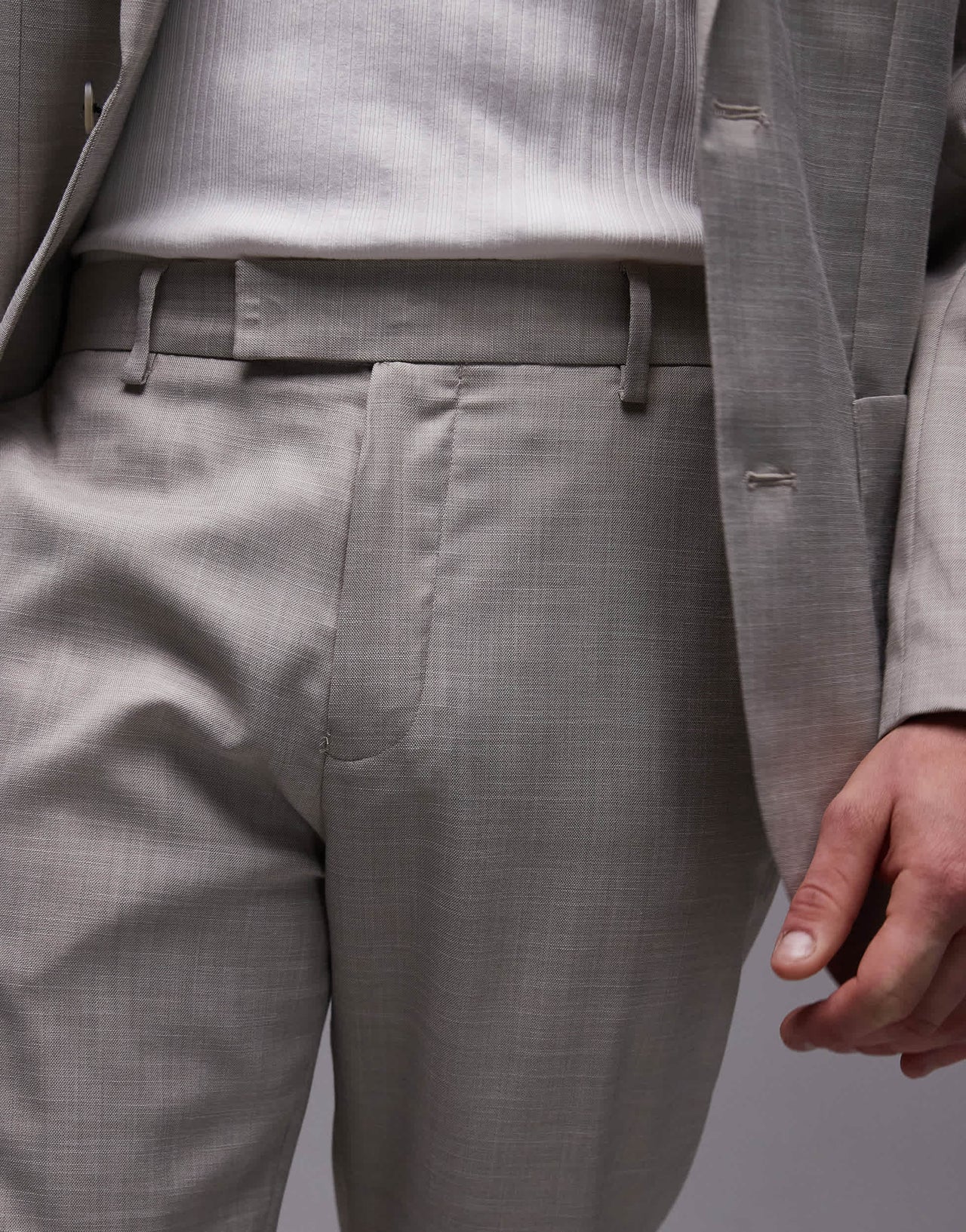 Topman straight suit trousers in stone