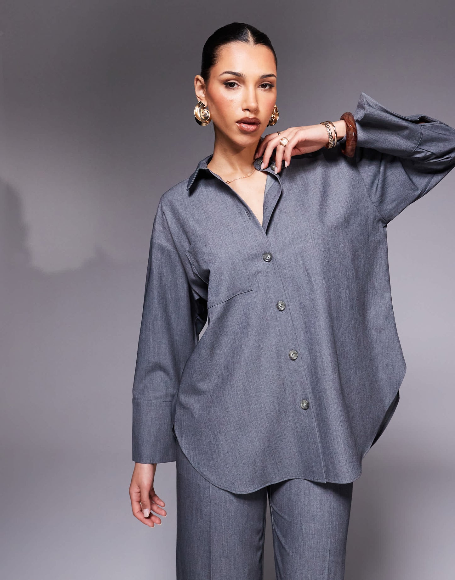 River Island oversized shirt co-ord in grey