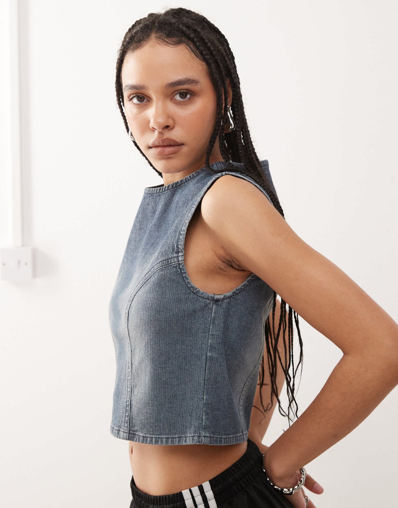 COLLUSION denim tank top in mid blue