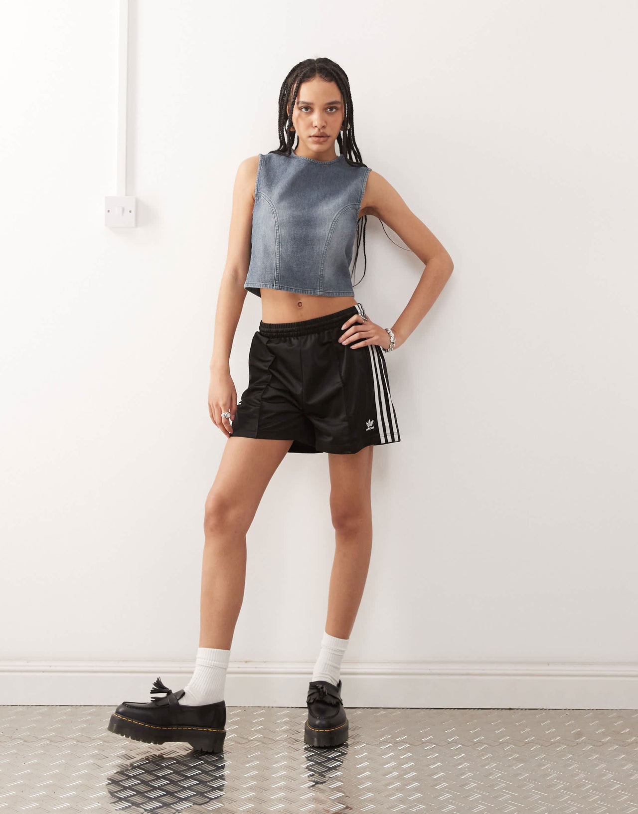 COLLUSION denim tank top in mid blue