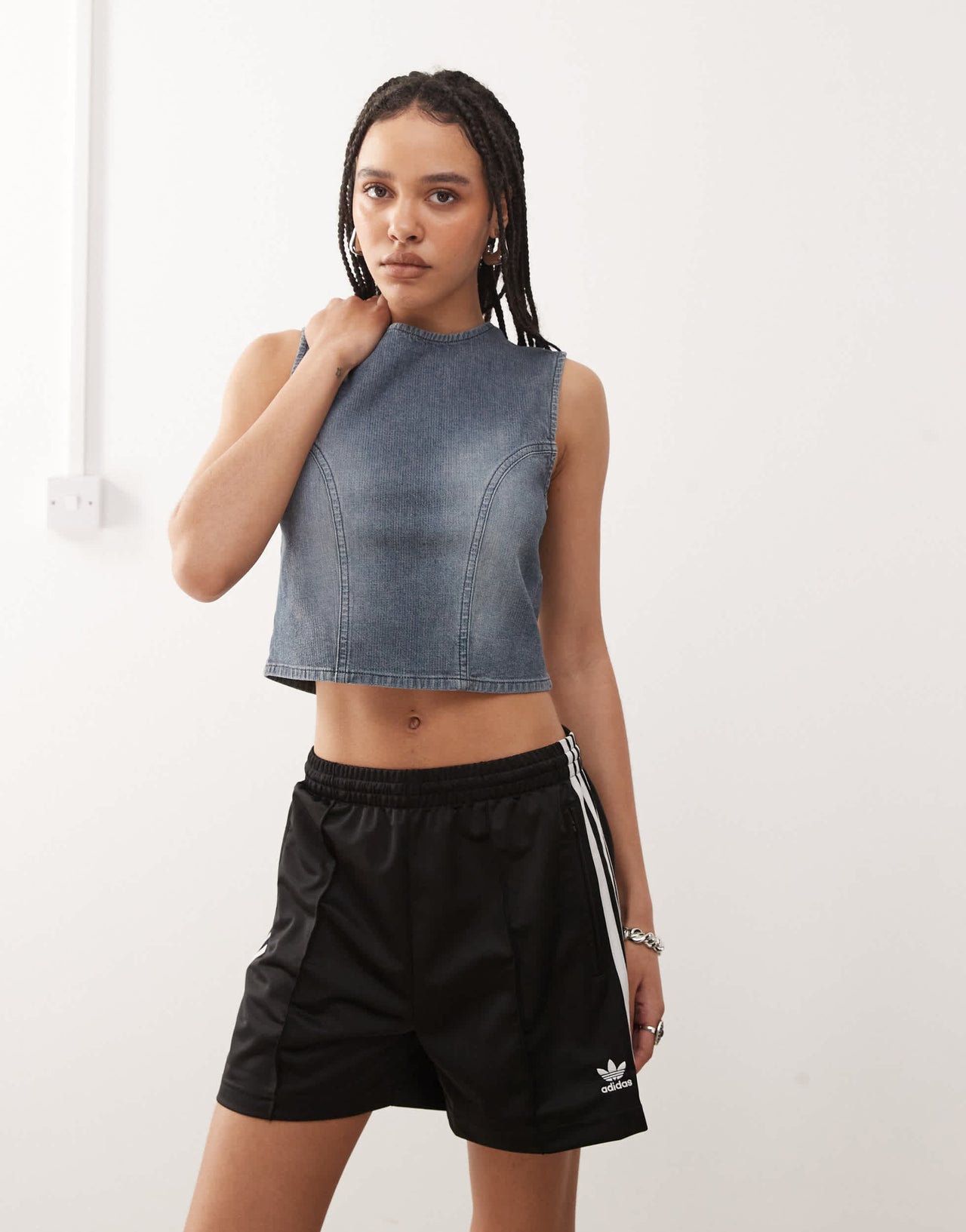 COLLUSION denim tank top in mid blue