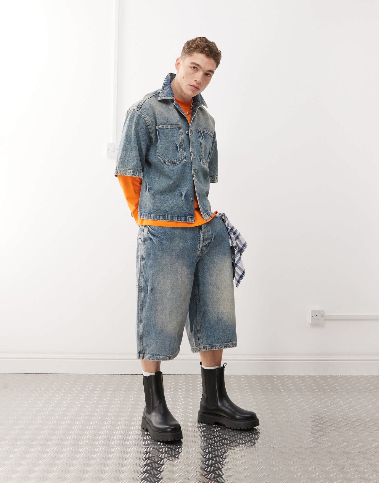 COLLUSION boxy denim shirt in smokey wash co-ord