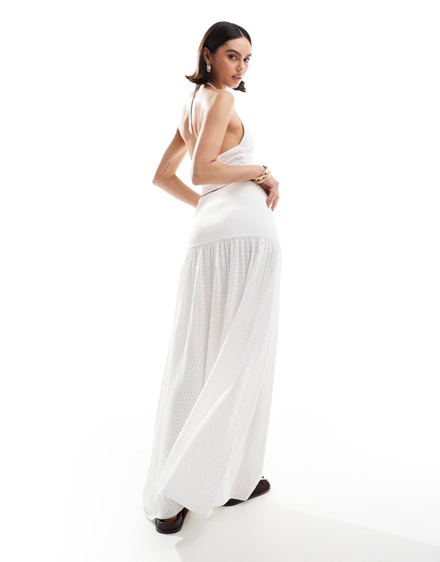 4th & Reckless knitted drop waist beach maxi skirt co-ord in white