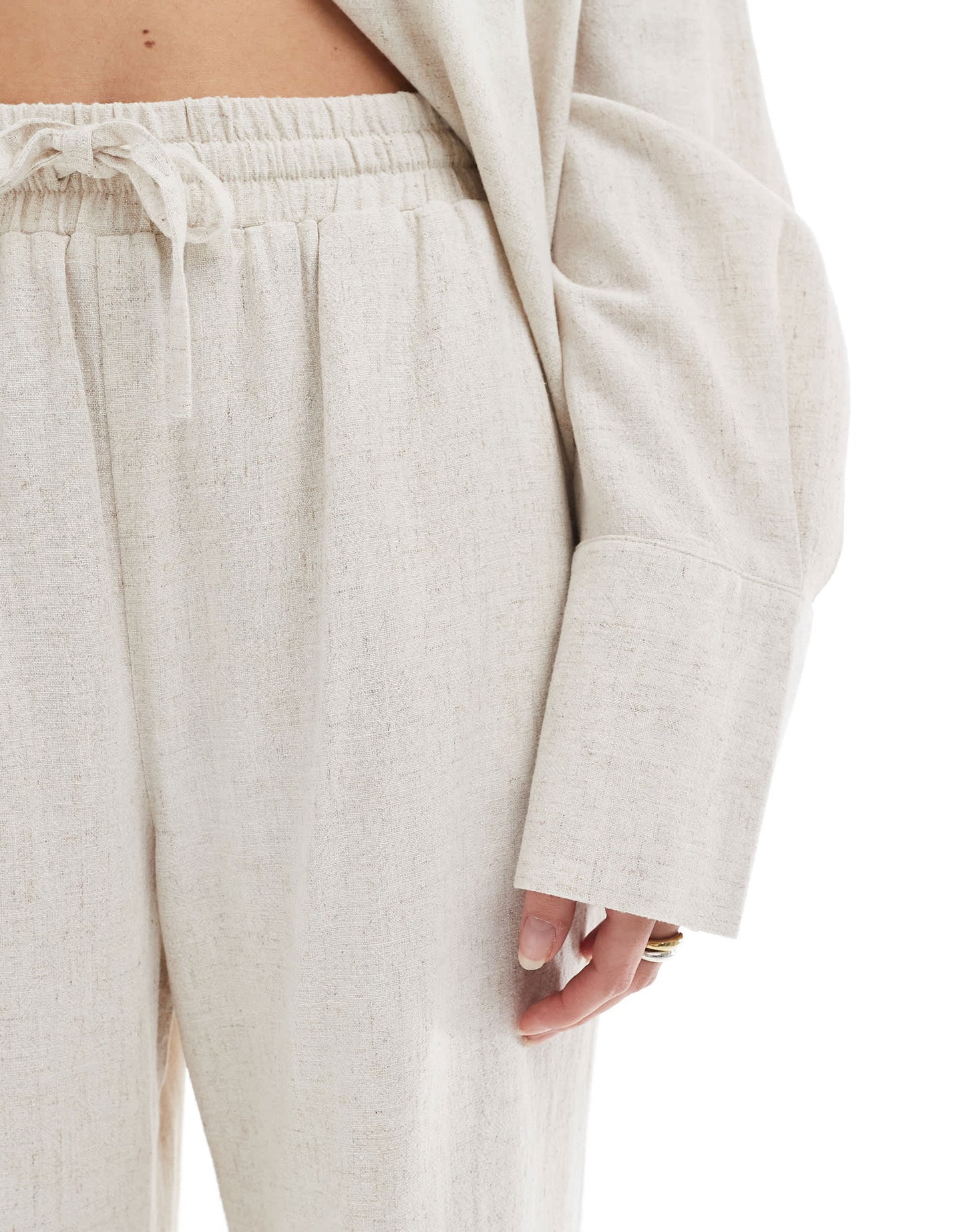 4th & Reckless linen blend tie waist wide leg trouser co-ord in beige