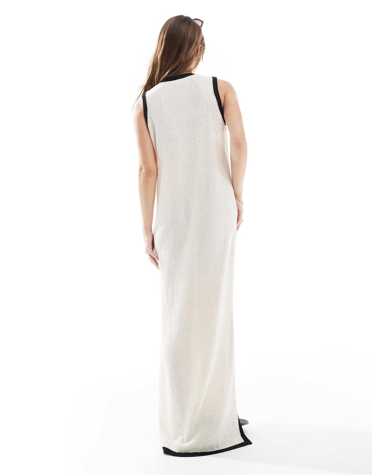 4th & Reckless contrast trim sleeveless v neck knitted beach maxi dress in ecru