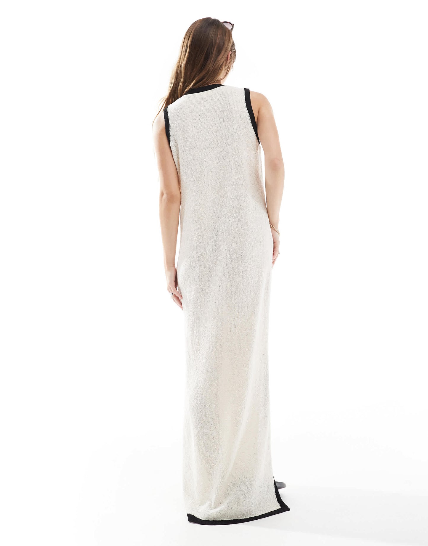 4th & Reckless contrast trim sleeveless v neck knitted beach maxi dress in ecru