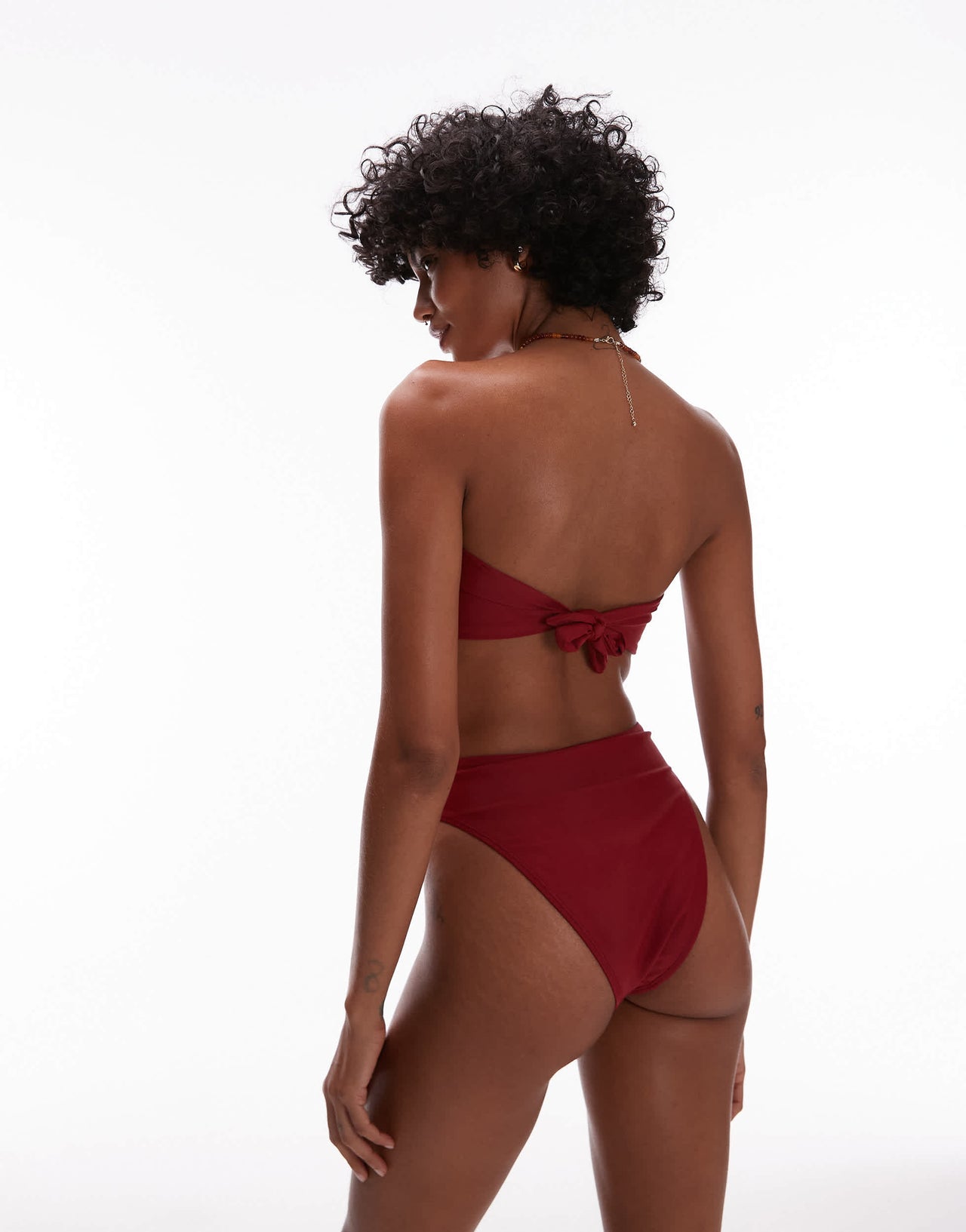 Topshop Thailand high waisted bikini bottoms in dark red