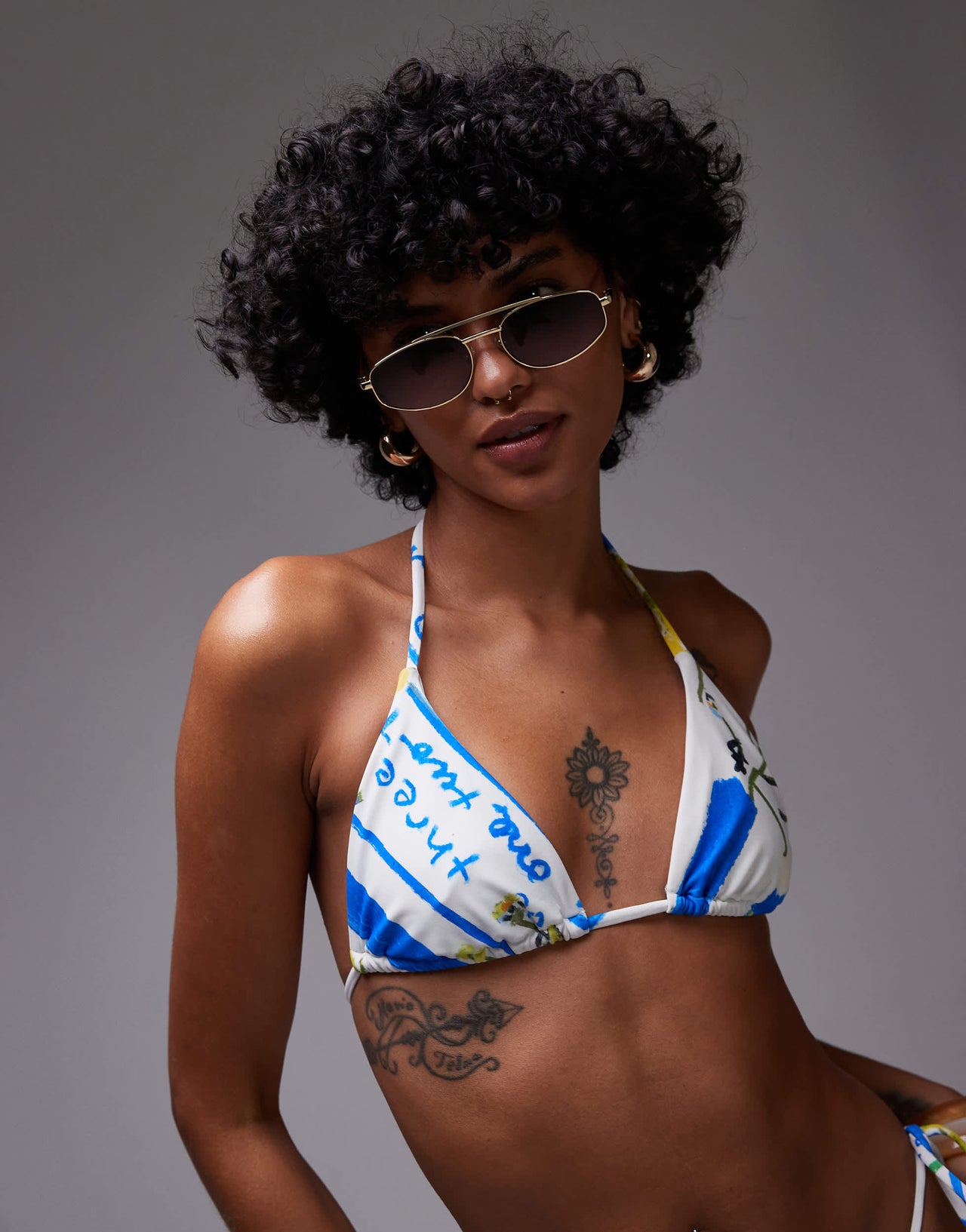 Topshop Mykonos triangle bikini top in multi