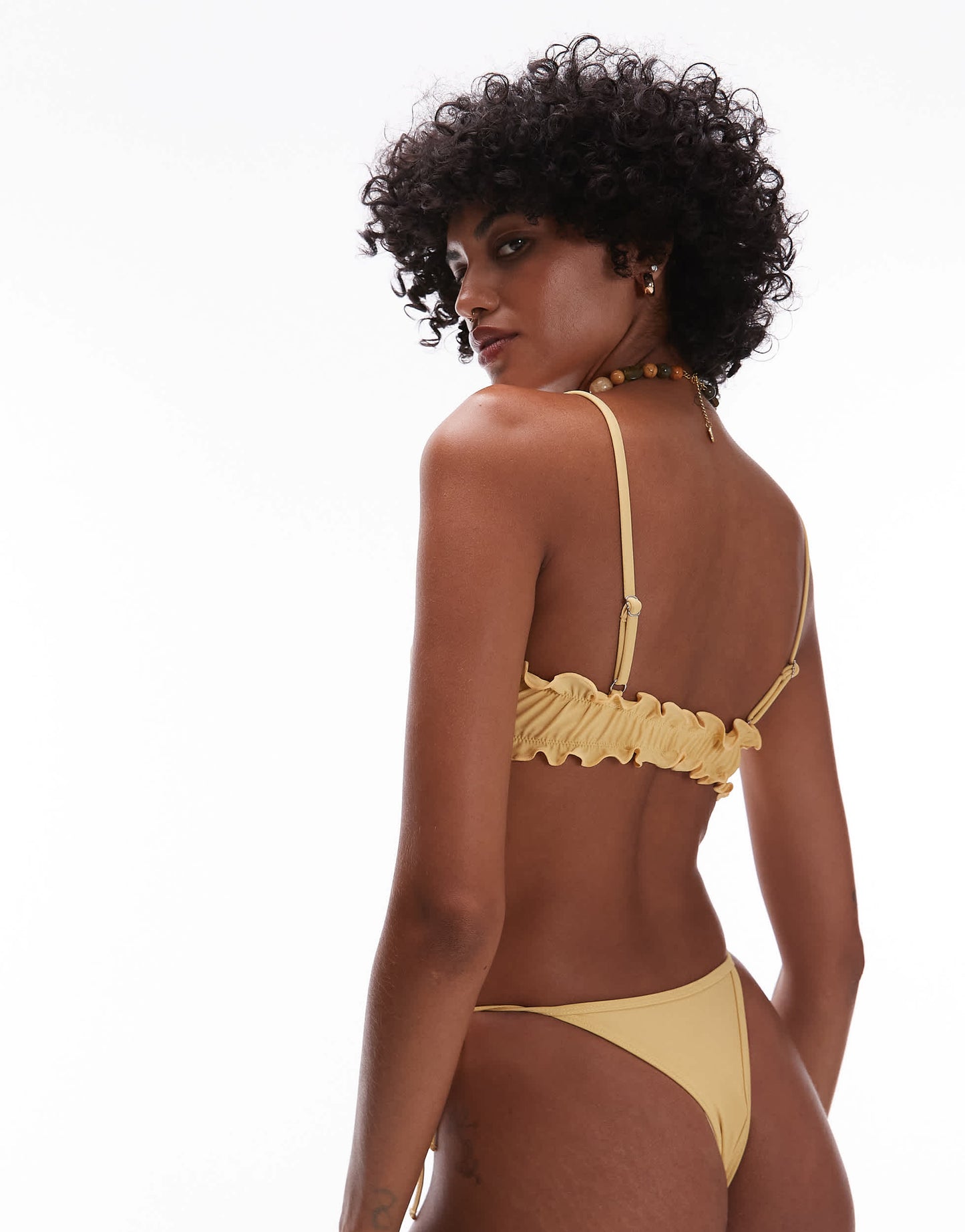 Topshop Miami frill thong bikini bottoms in yellow
