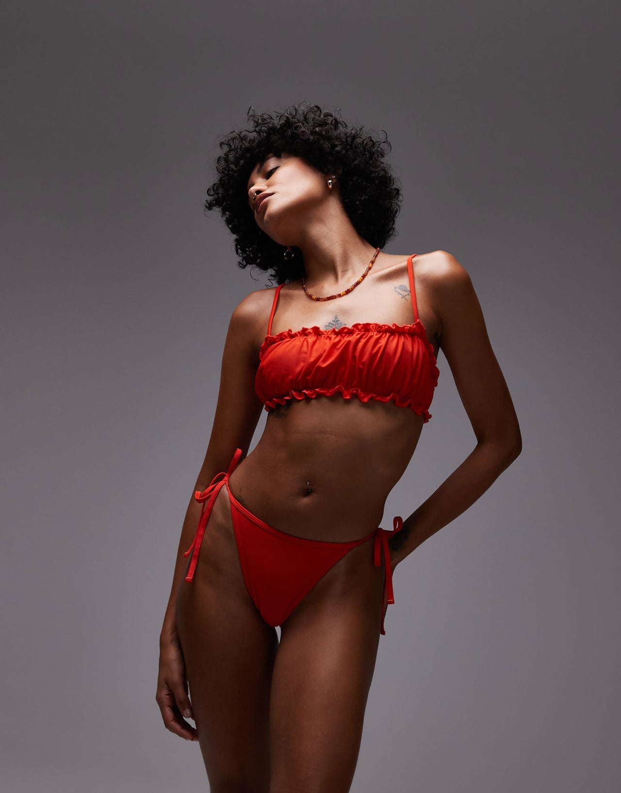 Topshop Miami frill thong bikini bottoms in red