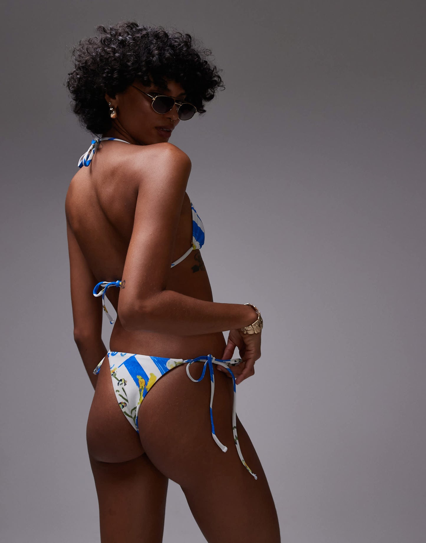 Topshop Mykonos tie side thong bikini bottom in multi