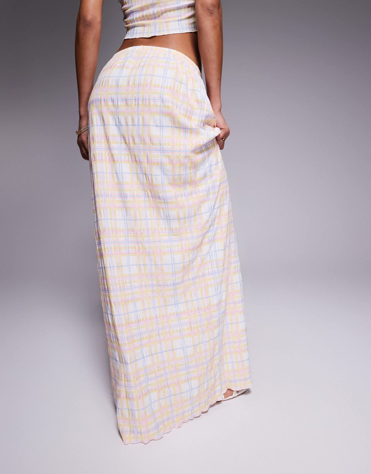 Kaiia exclusive tie waist textured maxi skirt co-ord in multicolour check