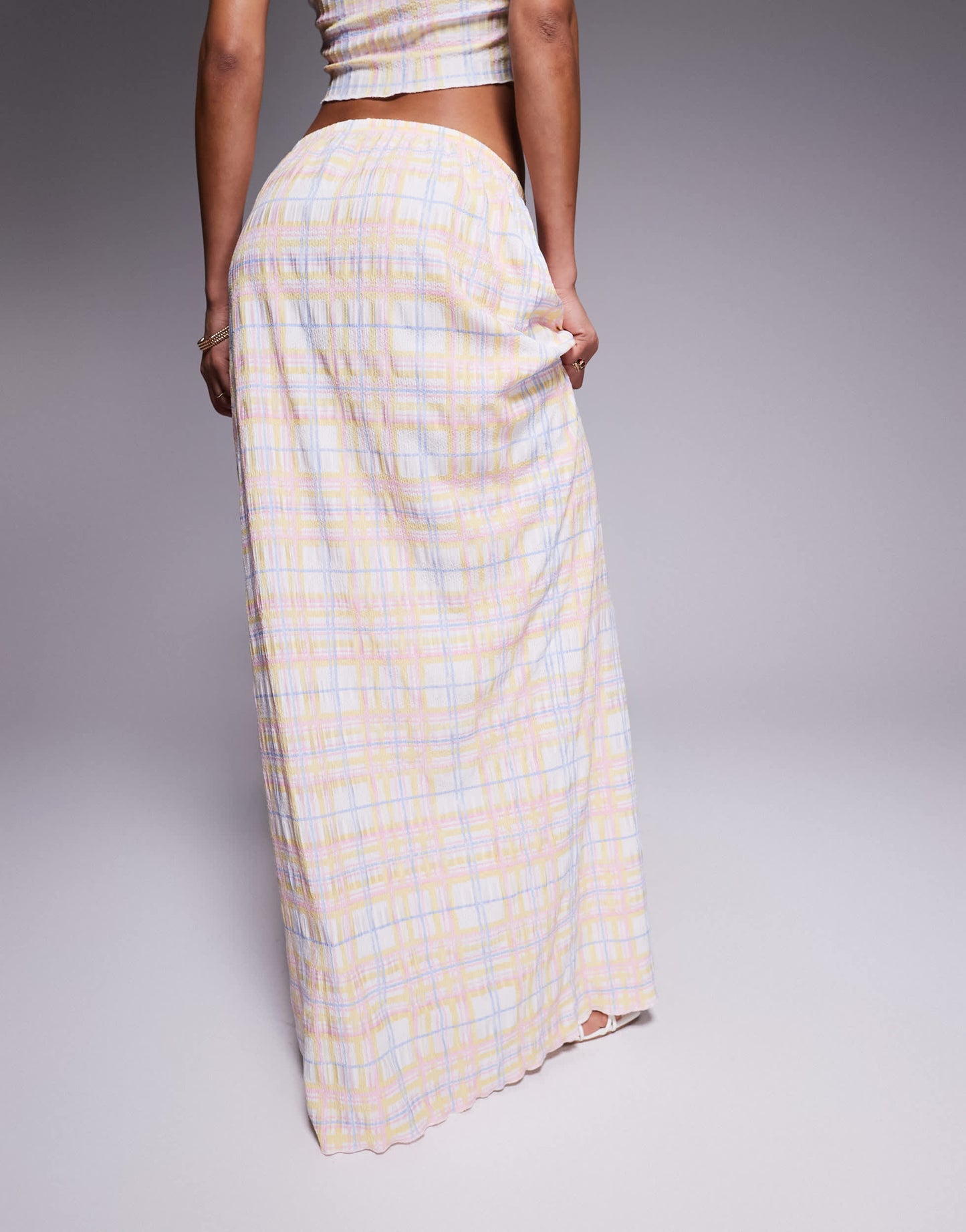 Kaiia exclusive tie waist textured maxi skirt co-ord in multicolour check