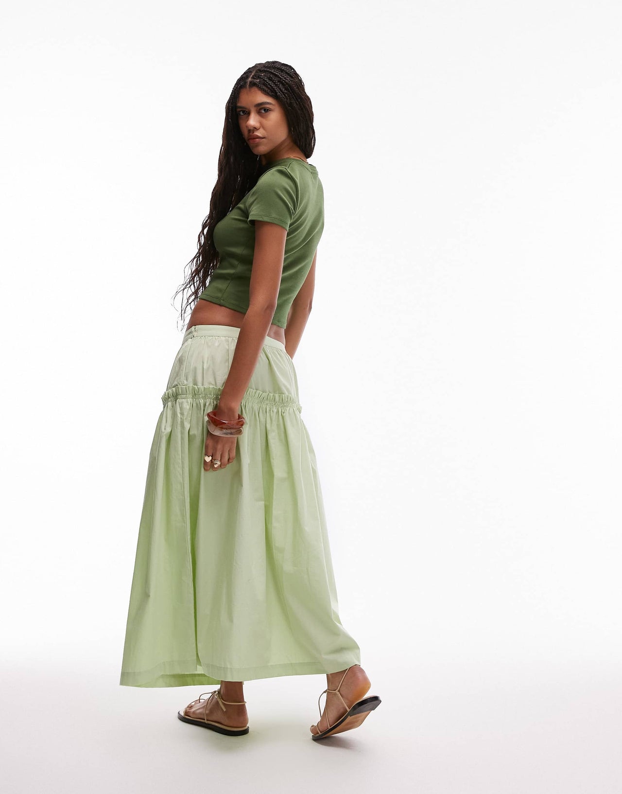 Topshop frill poplin full skirt in green