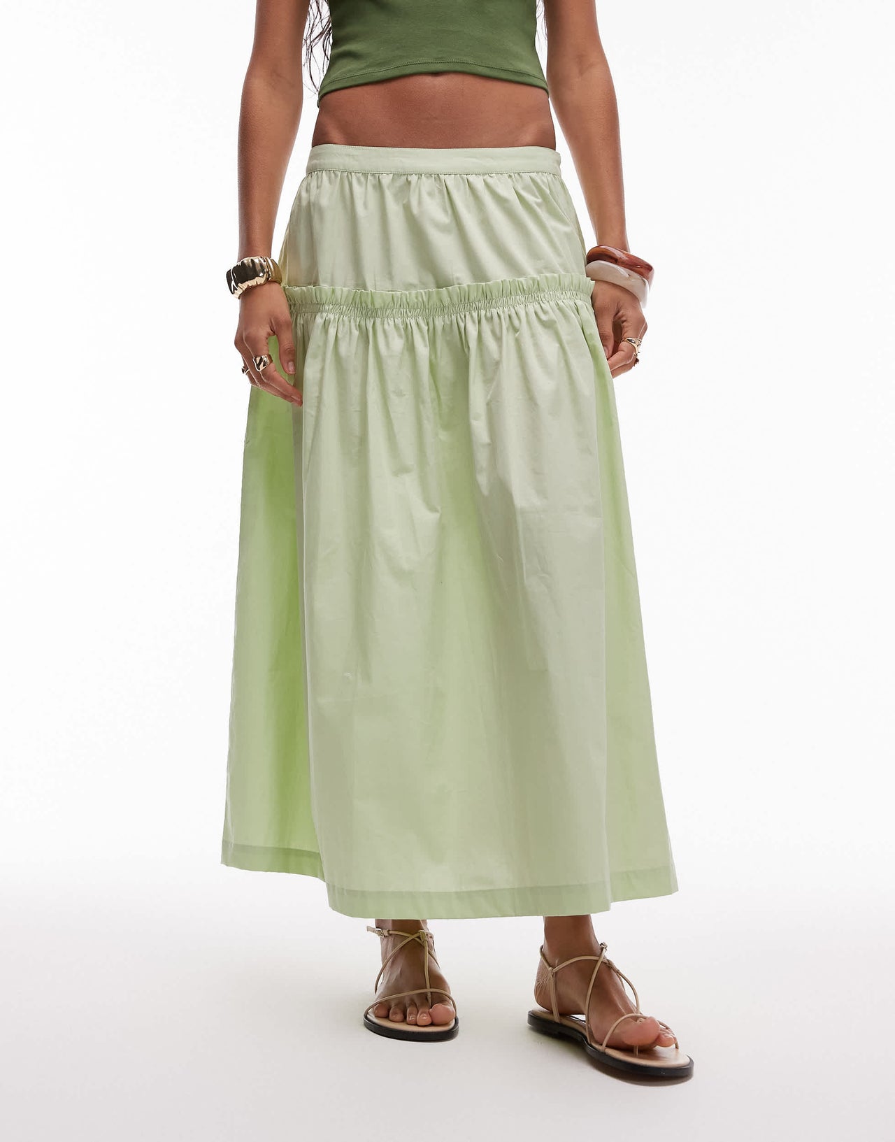 Topshop frill poplin full skirt in green