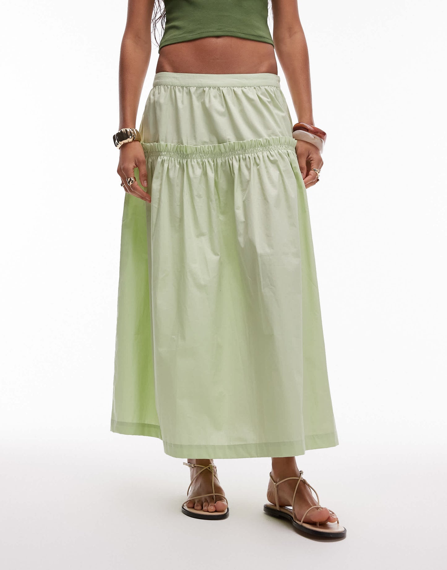 Topshop frill poplin full skirt in green