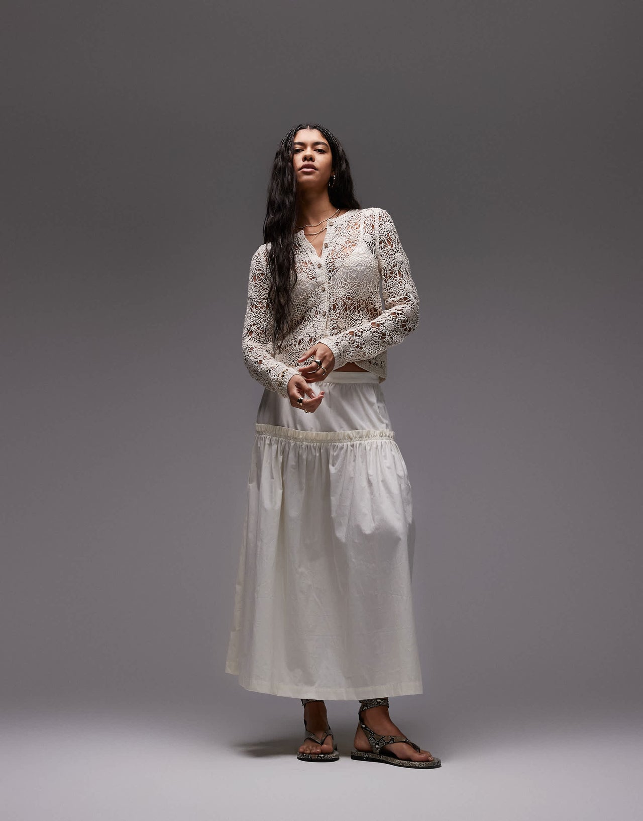 Topshop frill poplin full skirt in ivory