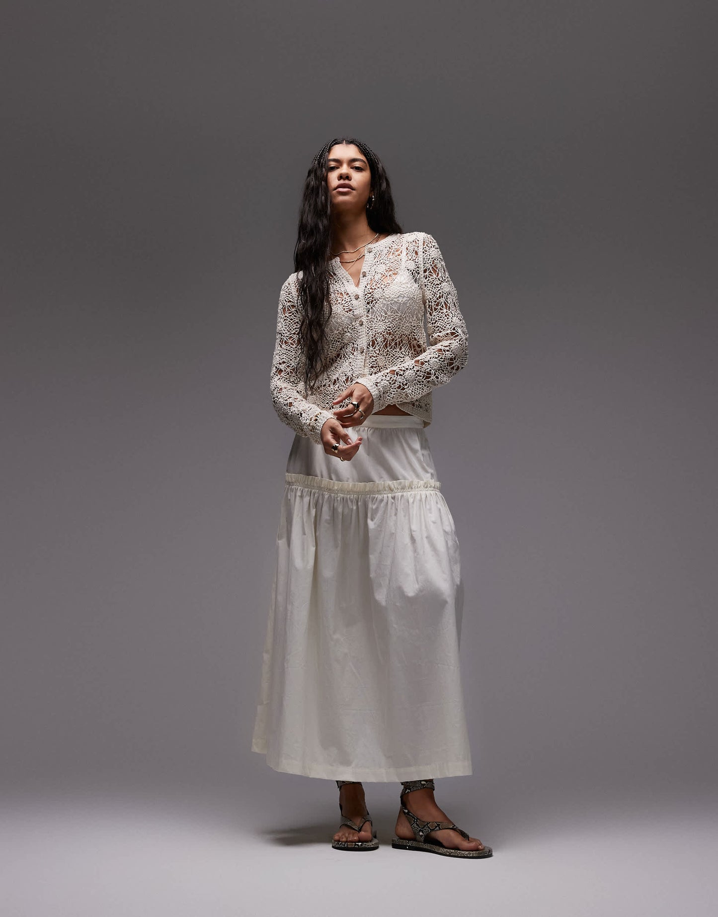 Topshop frill poplin full skirt in ivory