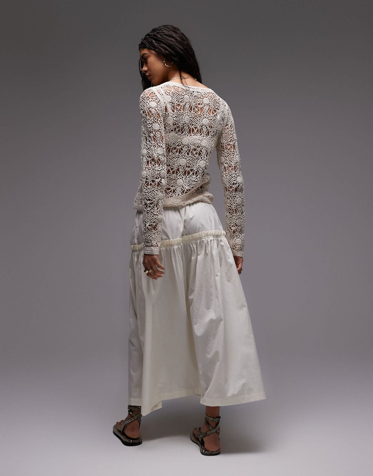 Topshop frill poplin full skirt in ivory