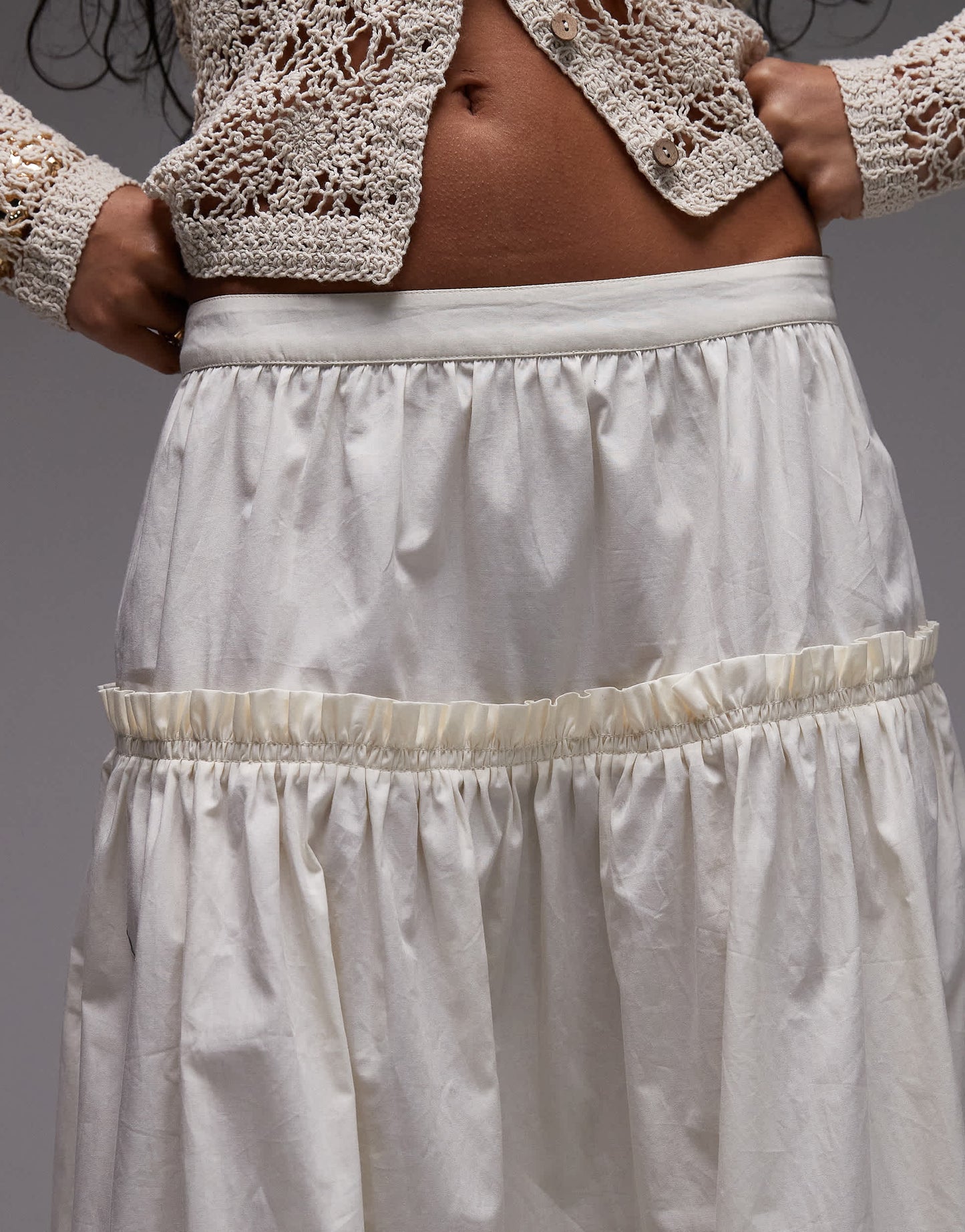 Topshop frill poplin full skirt in ivory