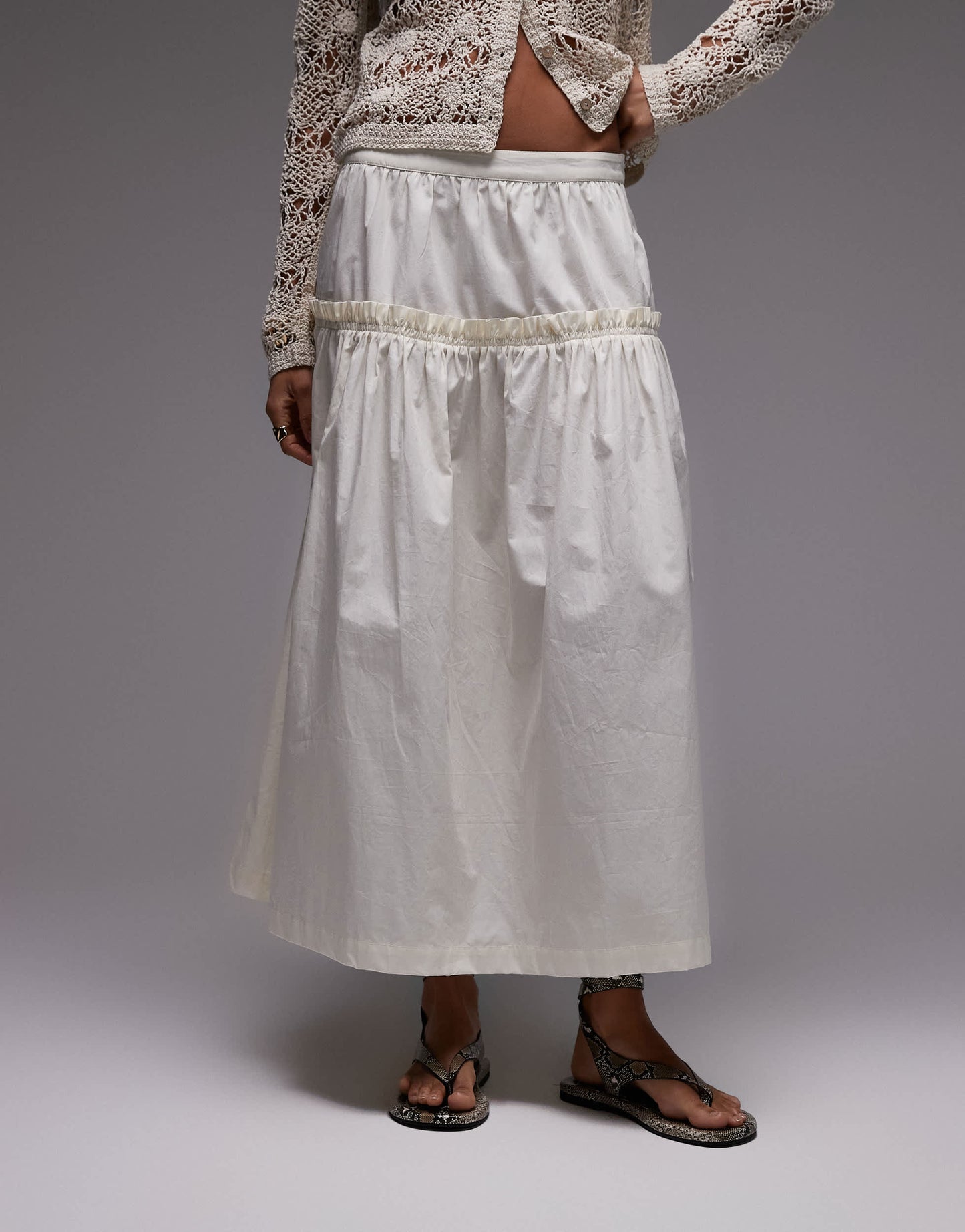 Topshop frill poplin full skirt in ivory