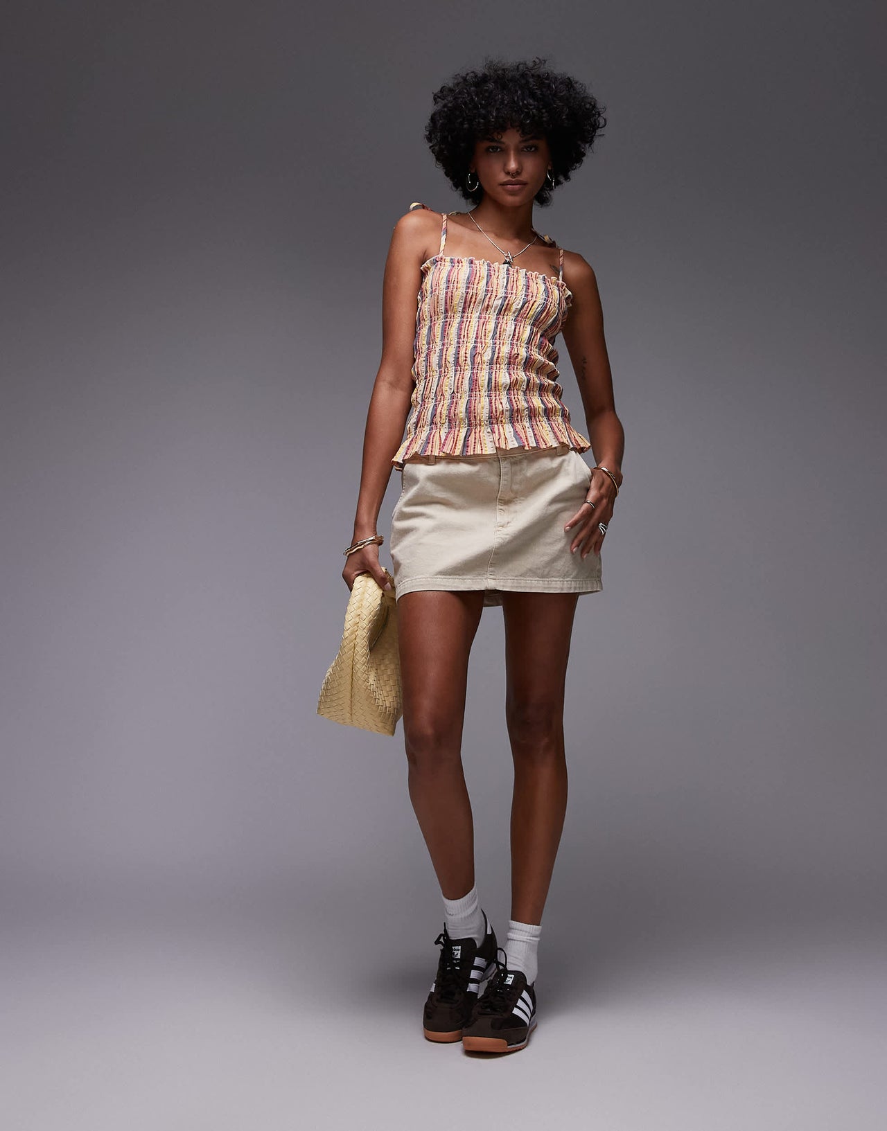 Topshop shirred cami in rainbow stripe
