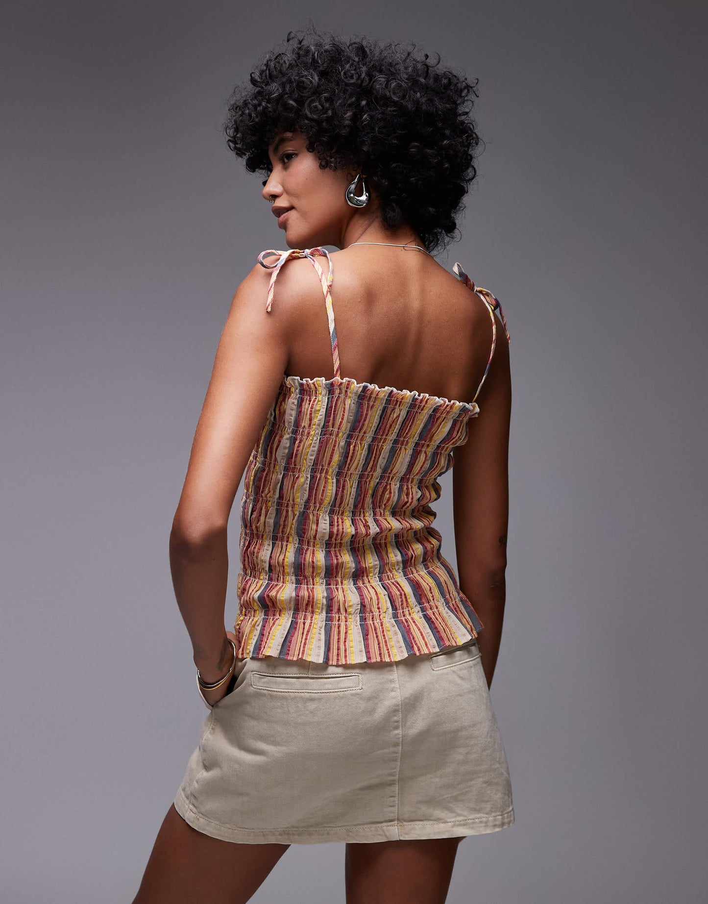 Topshop shirred cami in rainbow stripe