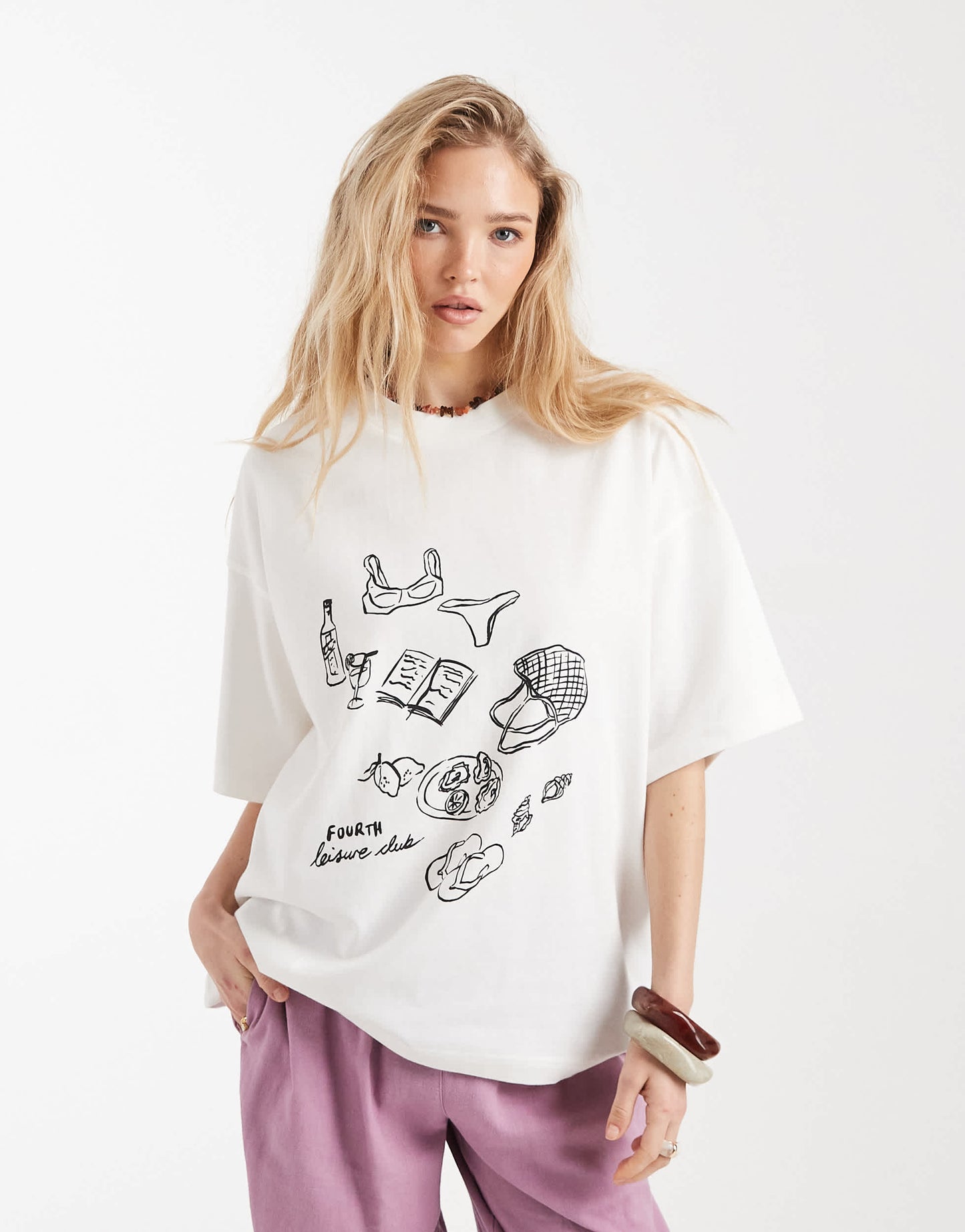 4th & Reckless leisure club graphic print t-shirt in white
