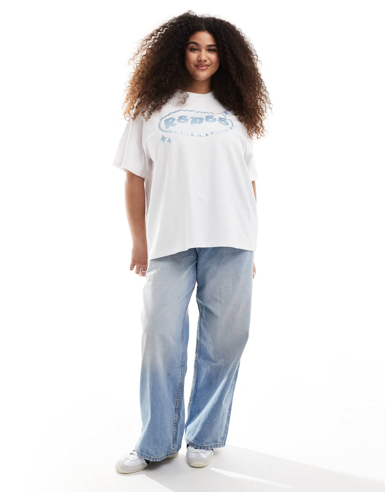 Renee Studio Plus exclusive crew neck metallic bubble logo print t-shirt in white